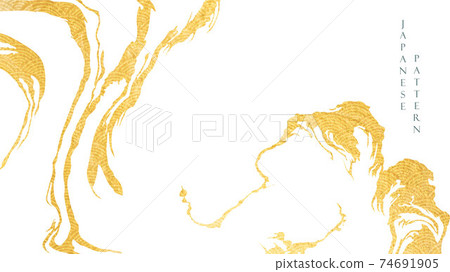 Abstract art background with gold foil vector. Water surface banner design with brush stroke element. 74691905