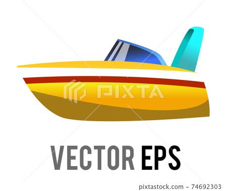 Vector side of yellow roofless speedboat icon with gradient blue window 74692303