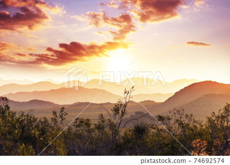 Mountains on sunset Mountains on sunset 74692574