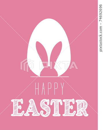 Happy Easter card or poster with cute egg and bunny ears silhouette on pastel background. Simple minimalistic design. Vector Happy Easter card or poster with cute egg and bunny ears silhouette on pastel background. Simple minimalistic design. Vector 74692696