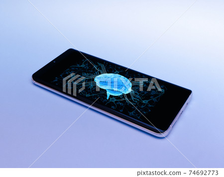 Smart phone, mobile phone isolated, brain, neurons, virtual concept for web and tec,3d 74692773