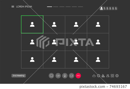 Video chat many users interface, video calls window overlay. UI UX design. Vector illustration. 74693167