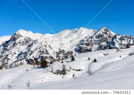 Monte Carega in Winter view from the Altopiano della Lessinia - Veneto Italy Monte Carega in Winter view from the Altopiano della Lessinia - Veneto Italy 74693411