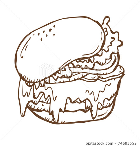 [Hand-painted fountain pen (line art, whitewash)] Food_ hamburger separately "Cheeseburger" 74693552