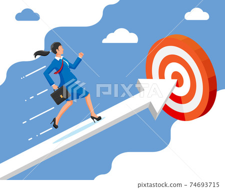 Businesswoman on chart ladder is fast running Businesswoman on chart ladder is fast running 74693715
