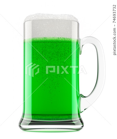 Frosty glass of draft green beer with bubble froth isolated on white background. Frosty glass of draft green beer with bubble froth isolated on white background. 74693732