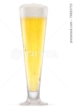 Frosty glass of fresh light beer with bubble froth isolated on white background. Frosty glass of fresh light beer with bubble froth isolated on white background. 74693733