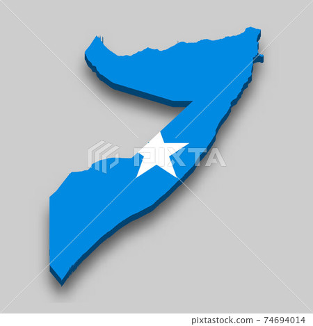 3d isometric Map of Somalia with national flag. 74694014