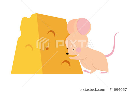 Cute Mouse with Pointed Snout and Rounded Ears Pushing Huge Slab of Cheese Vector Illustration Cute Mouse with Pointed Snout and Rounded Ears Pushing Huge Slab of Cheese Vector Illustration 74694067