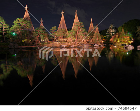 Autumn leaves lit up and Yukitsuri Shirotori Garden Autumn leaves lit up and Yukitsuri Shirotori Garden 74694547