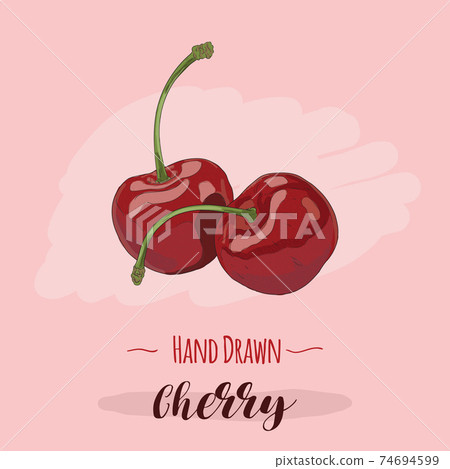Hand drawn colorful exotic tropical fresh fruit cherry Hand drawn colorful exotic tropical fresh fruit cherry 74694599