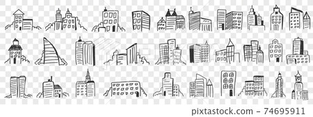 Silhouettes of city skyscrapers doodle set Silhouettes of city skyscrapers doodle set 74695911