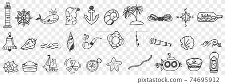 Sailing and nautical equipment doodle set 74695912