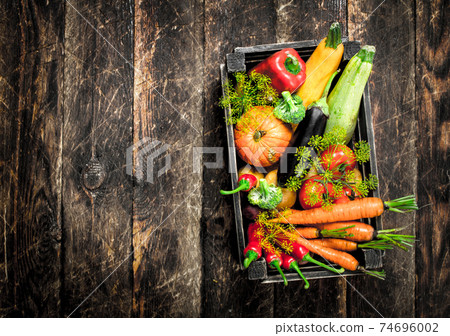 Organic food. Fresh harvest of vegetables. 74696002