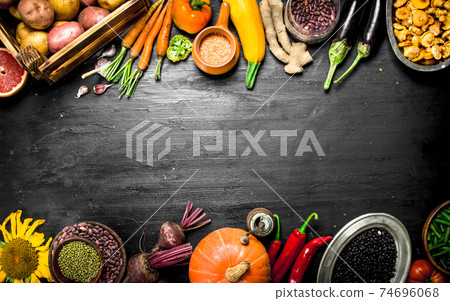 Organic food. Fresh harvest of vegetables and fruits. Organic food. Fresh harvest of vegetables and fruits. 74696068