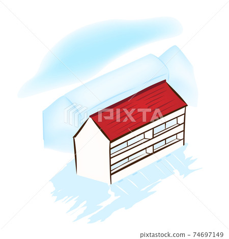 兩層樓的公寓樓和周圍的風景(建築物的矢量插圖) 兩層樓的公寓樓和周圍的風景(建築物的矢量插圖) 74697149