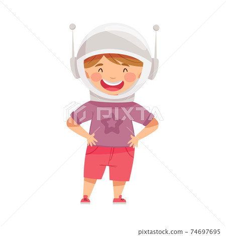 Smiling Boy Wearing Space Helmet Playing Pretending Being Astronaut Vector Illustration Smiling Boy Wearing Space Helmet Playing Pretending Being Astronaut Vector Illustration 74697695