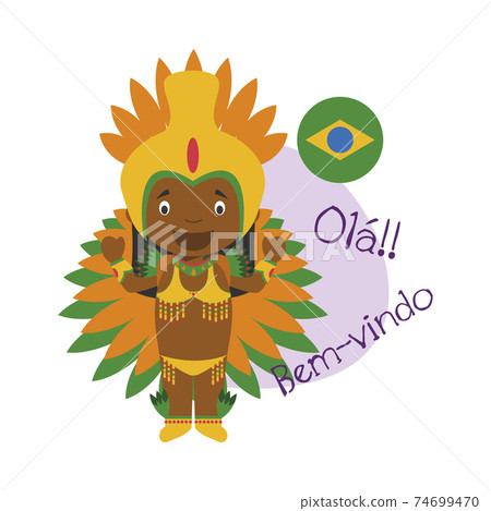Vector illustration of cartoon character saying hello and welcome in Brazilian 74699470