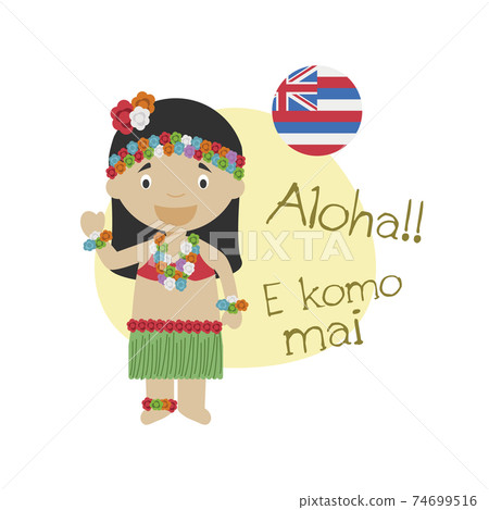 Vector illustration of cartoon character saying hello and welcome in Hawaiian 74699516
