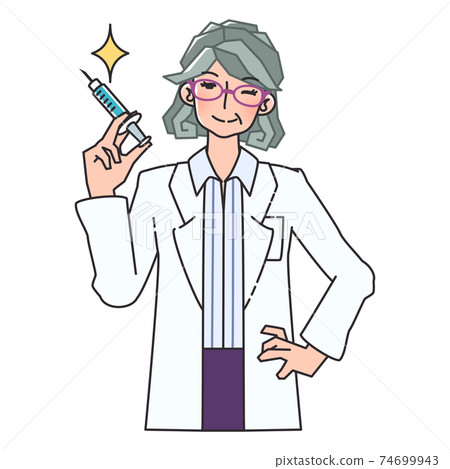一位醫生拿著注射器的白大褂的插圖 74699943