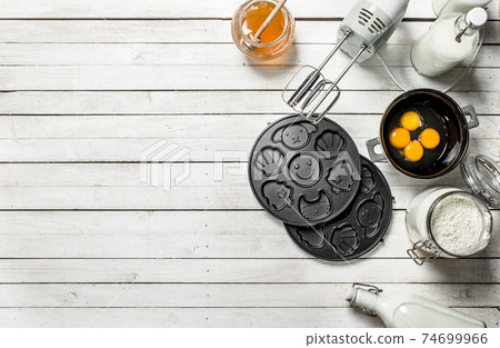 Baking background. Preparation of dough for delicious cookies. 74699966