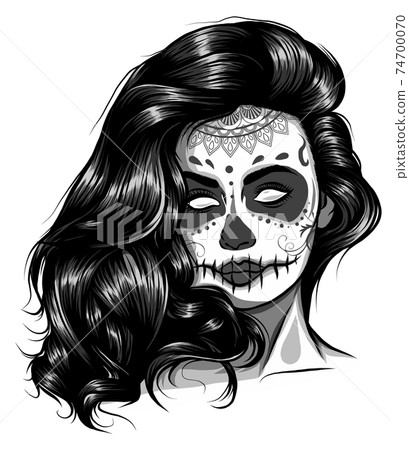 monochromatic Vector Black and White Skull Candy Girl Illustration monochromatic Vector Black and White Skull Candy Girl Illustration 74700070