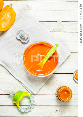 Baby food. Puree from fresh pumpkin. Baby food. Puree from fresh pumpkin. 74700316