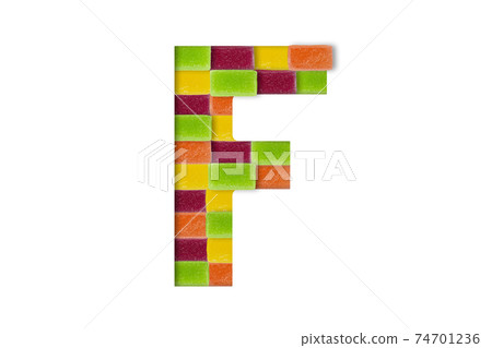 Candy or sweets alphabet isolated on white background. Latin Food alphabet. Candy letter F Candy or sweets alphabet isolated on white background. Latin Food alphabet. Candy letter F 74701236