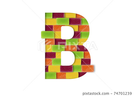 Candy or sweets alphabet isolated on white background. Latin Food alphabet. Candy letter B Candy or sweets alphabet isolated on white background. Latin Food alphabet. Candy letter B 74701239