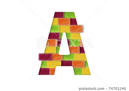 Candy or sweets alphabet isolated on white background. Latin Food alphabet. Candy letter A Candy or sweets alphabet isolated on white background. Latin Food alphabet. Candy letter A 74701240