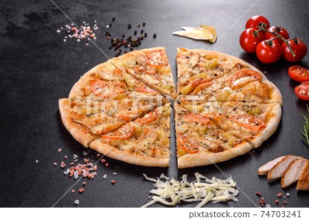 Fresh delicious pizza made in a hearth oven with shrimp mussels and other seafood Fresh delicious pizza made in a hearth oven with shrimp mussels and other seafood 74703241