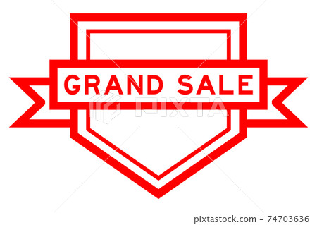 Vintage red color pentagon label banner with word grand sale on white background 74703636