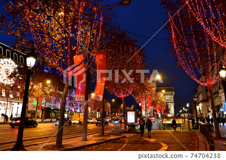 Christmas illuminations on the Champs Elysees, Paris, France 2020-2021 Christmas illuminations on the Champs Elysees, Paris, France 2020-2021 74704238