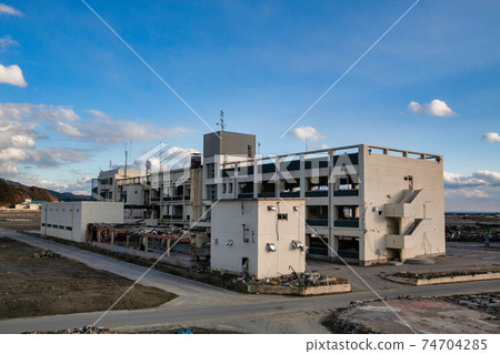 Photograph of a building damaged by the Great East Japan Earthquake taken on December 10, 2011 Kesencho, Rikuzentakata City, Iwate Prefecture 74704285