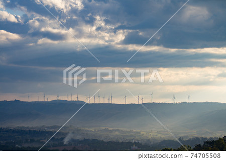 Wind turbines. Wind power generators. Alternative energy, reduce global warming. Reduce insufficient energy problems. 74705508