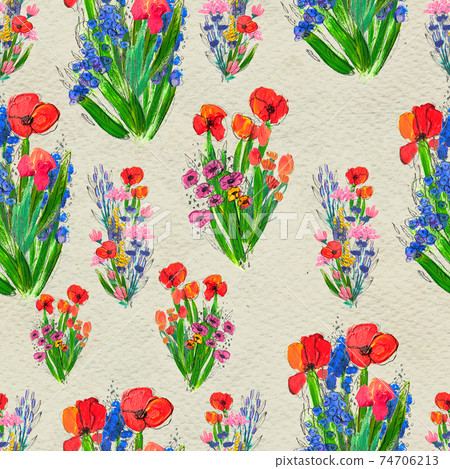 Seamless pattern with flowers. Watercolor or acrylic painting. Hand drawn floral background. Seamless pattern with flowers. Watercolor or acrylic painting. Hand drawn floral background. 74706213