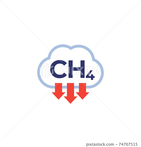 methane emissions, CH4 icon on white, vector 74707515