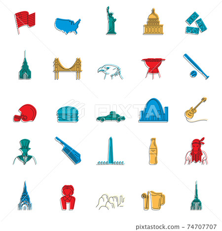 USA icons set, doodle style USA icons set, doodle style 74707707
