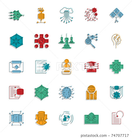 Neural network icons set, doodle style Neural network icons set, doodle style 74707717