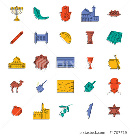 Israel icons set, doodle style 74707719