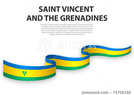 Waving ribbon or banner with flag of Saint Vincent and the Grena 74708188
