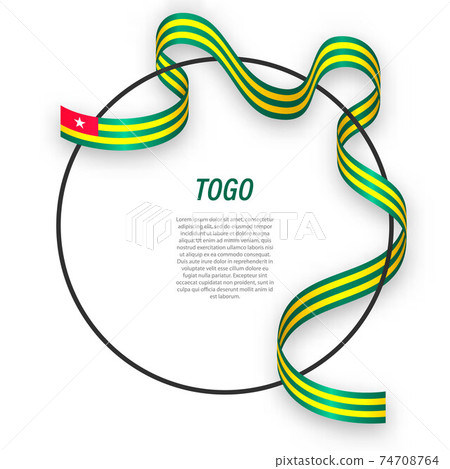 Waving ribbon flag of Togo on circle frame. Template for indepen Waving ribbon flag of Togo on circle frame. Template for indepen 74708764