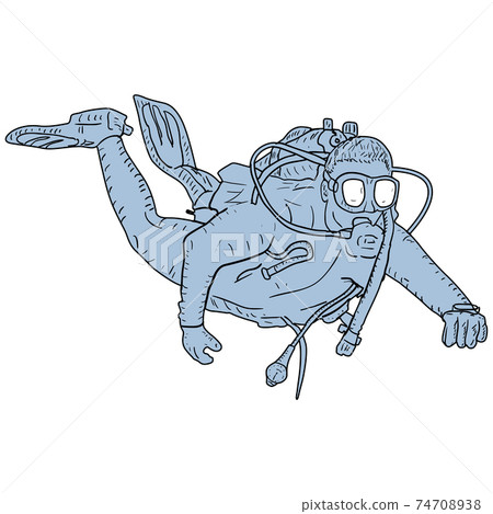 Sketch silhouette scuba divers on white background Sketch silhouette scuba divers on white background 74708938