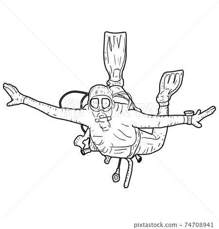 Sketch silhouette scuba divers on white background Sketch silhouette scuba divers on white background 74708941