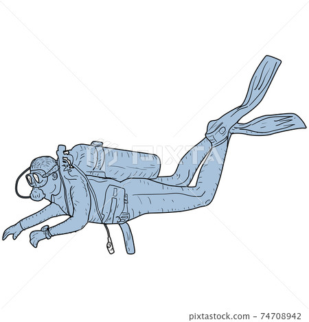Sketch silhouette scuba divers on white background 74708942