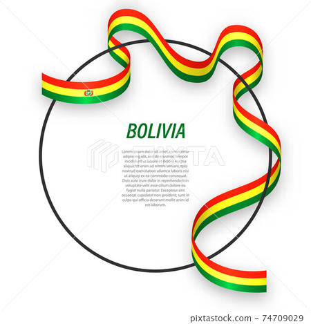 Waving ribbon flag of Bolivia on circle frame. Template for inde Waving ribbon flag of Bolivia on circle frame. Template for inde 74709029
