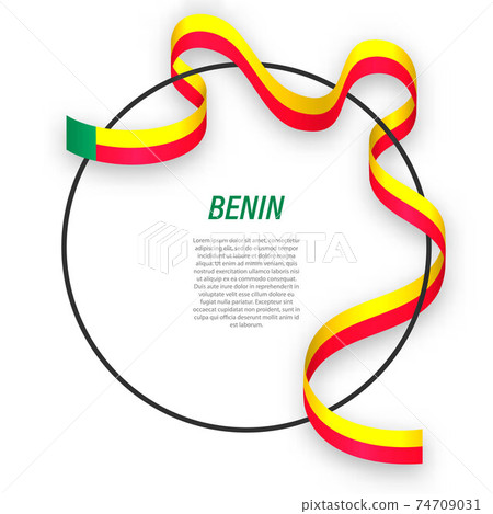 Waving ribbon flag of Benin on circle frame. Template for indepe Waving ribbon flag of Benin on circle frame. Template for indepe 74709031