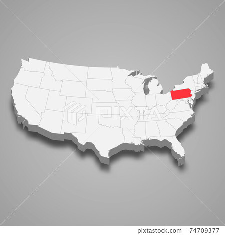Pennsylvania state location within United States 3d map 74709377