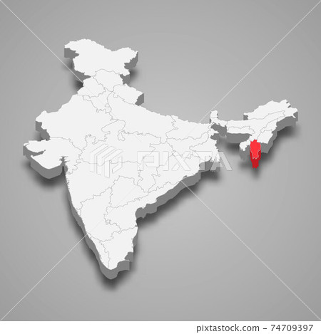 Mizoram state location within India 3d map 74709397
