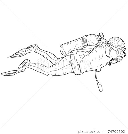 Sketch silhouette scuba divers on white background 74709502